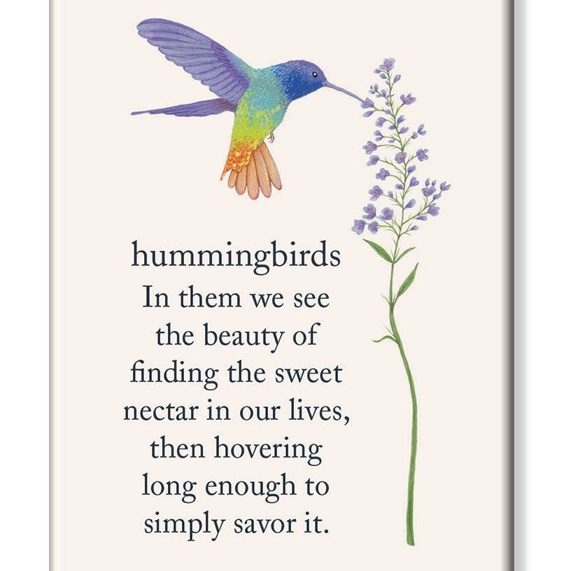 Be Charmed hummingbird magnet – vibrant natural metal design with intricate wings, ideal for fridge or magnetic board, available at Be Charmed.