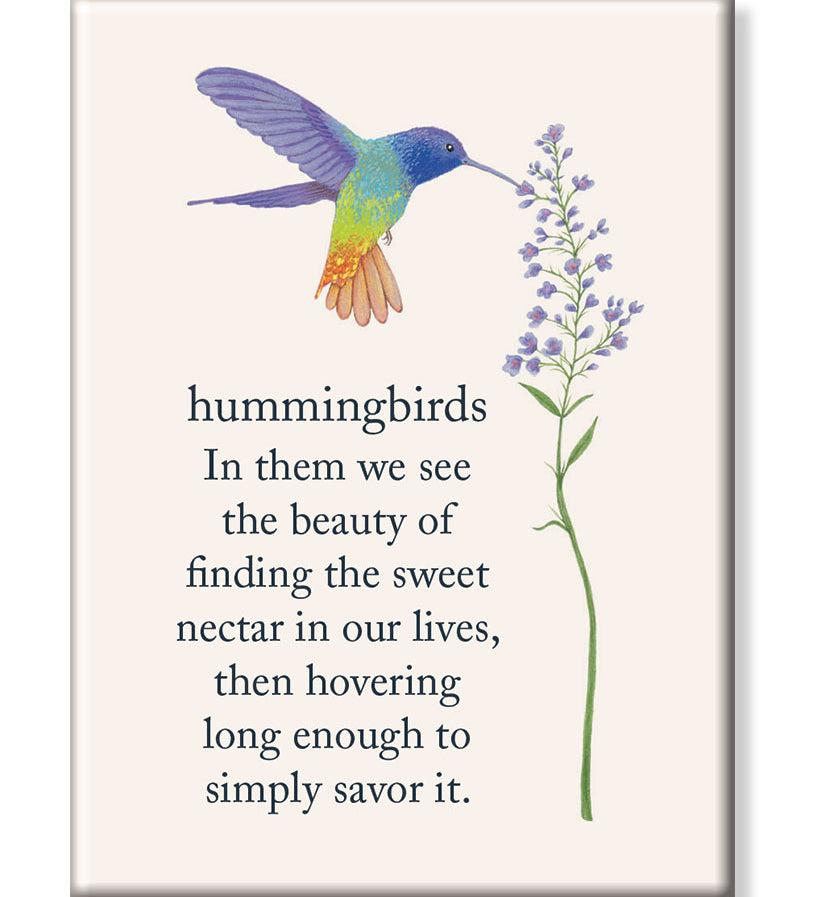 Be Charmed hummingbird magnet – vibrant natural metal design with intricate wings, ideal for fridge or magnetic board, available at Be Charmed.