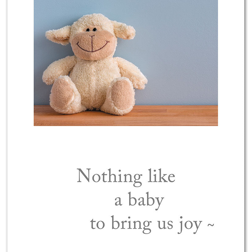 New Baby Card – sweet greeting card with plush monkey illustration and heartfelt message to celebrate a newborn, available at Be Charmed