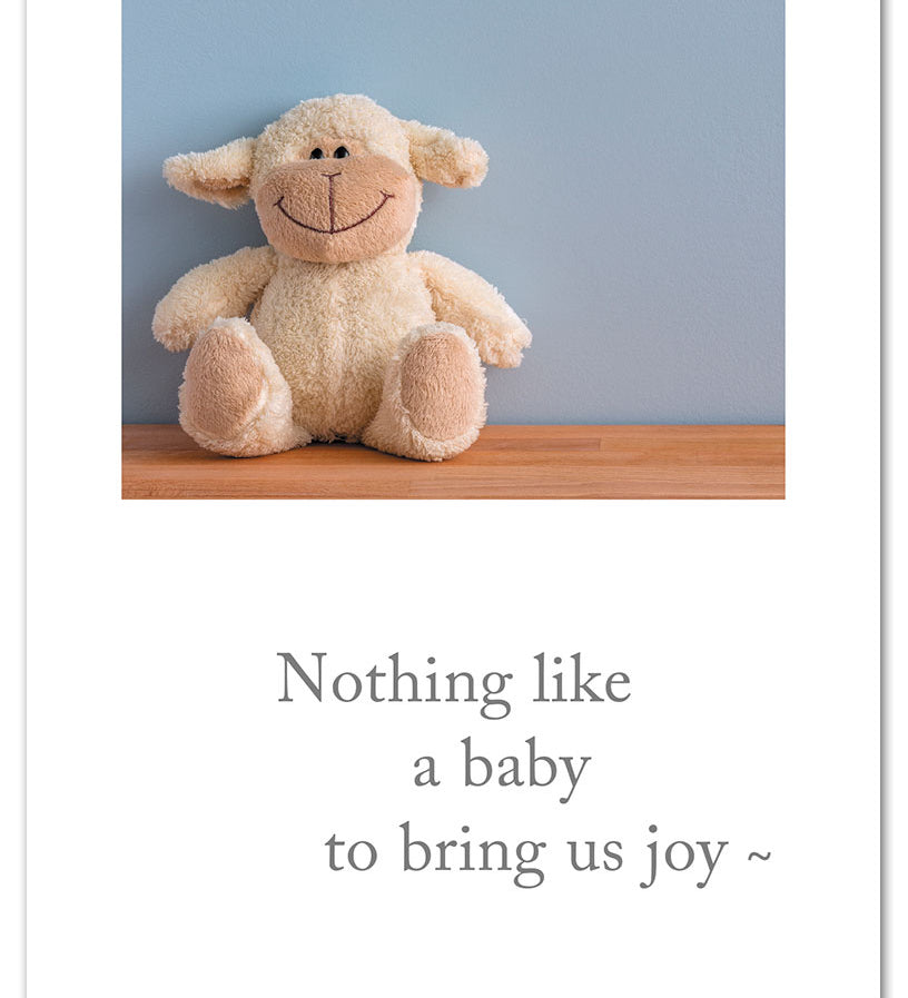New Baby Card – sweet greeting card with plush monkey illustration and heartfelt message to celebrate a newborn, available at Be Charmed