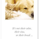 Pet Sympathy Card – tender illustration of a curled white cat and dog with a heartfelt message offering comfort for pet loss, available at Be Charmed
