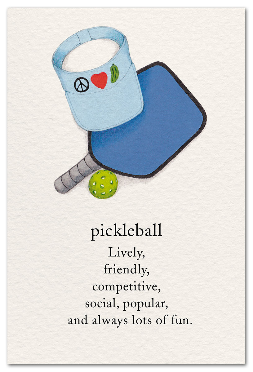 Pickleball Card – colorful illustration of pickleball paddles and ball with a playful message for fans of the sport, available at Be CharmedCharmed.