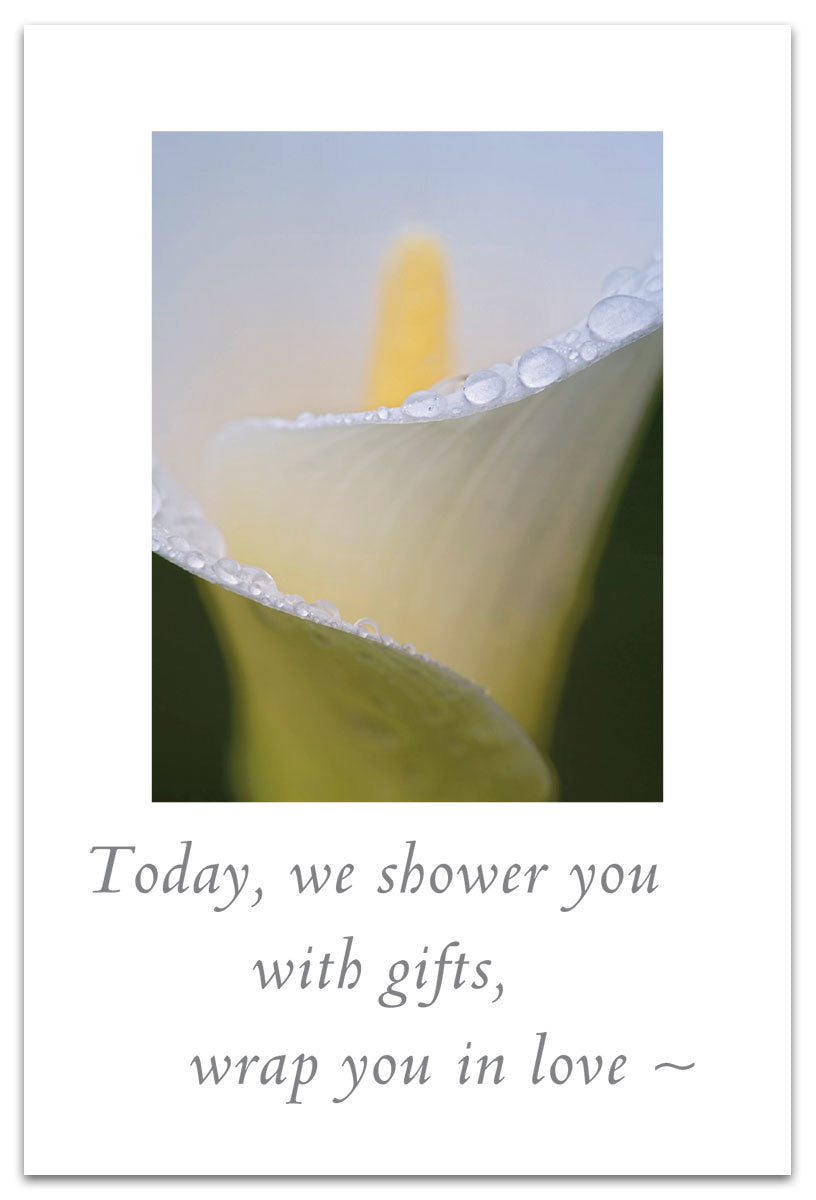 Elegant wedding shower greeting card featuring a watercolor calla lily design by Cardthartic—perfect for bridal celebrations, available at Be Charmed.