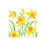 Illustration of yellow daffodils on a napkin with a white background. Available at Be Charmed