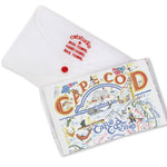 Catstudio Cape Cod dish towel featuring hand-illustrated coastal icons and seaside details, decorative and functional kitchen linen celebrating coastal pride, Available at Be Charmed