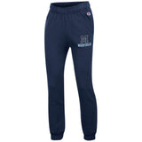 Be Charmed Medfield Youth Navy Heather Powerblend jogger pants by Champion – soft fleece joggers with tapered legs and Medfield logo, perfect for active kids, available at Be Charmed.