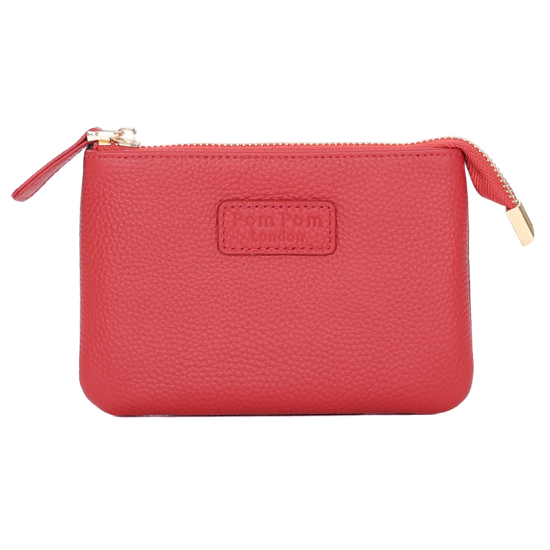 Crimson Red Pom Pom London Chelsea Coin Purse – premium handcrafted leather zip purse for coins and cards. Compact and stylish. Available at Be Charmed.