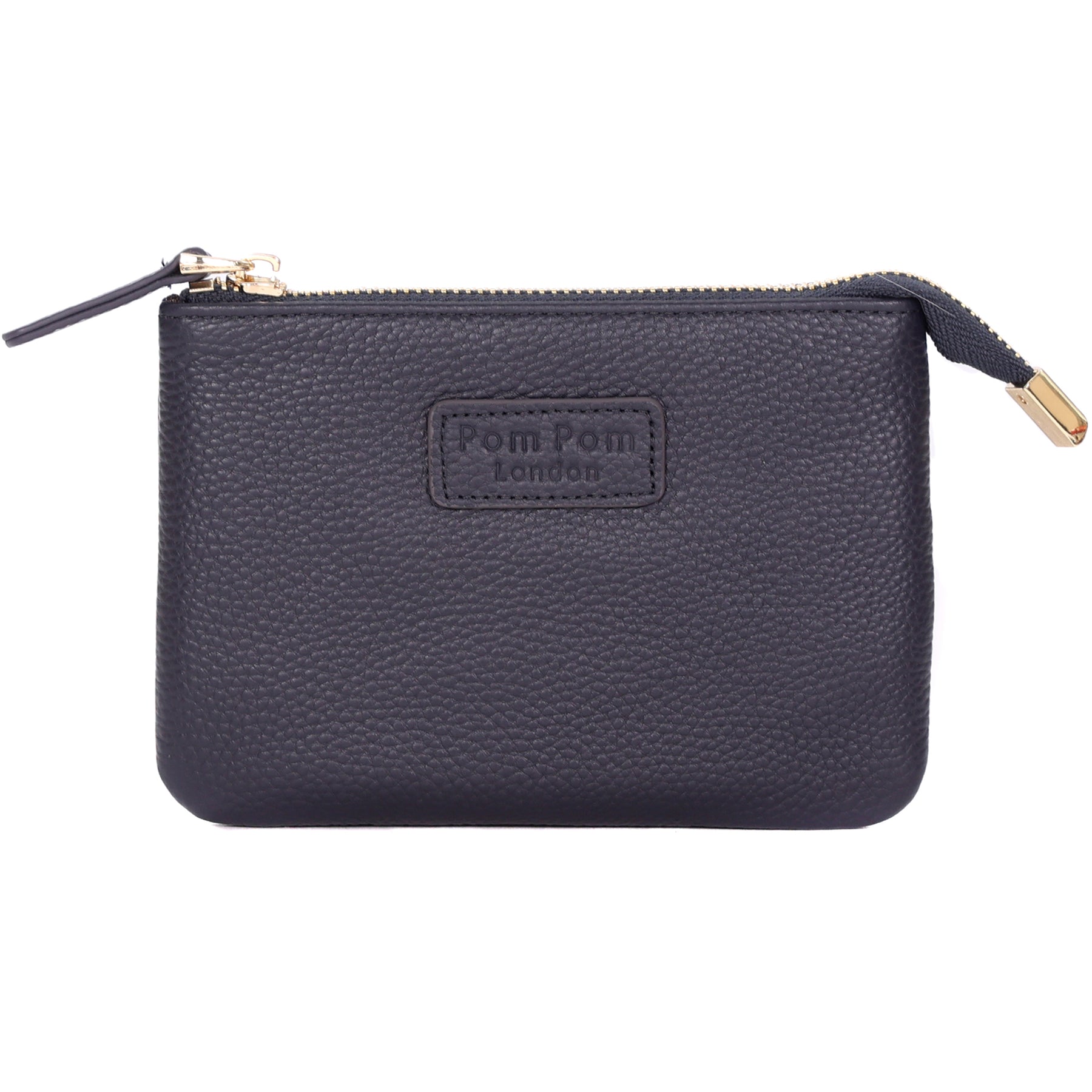 Navy Pom Pom London Chelsea Coin Purse – premium handcrafted leather zip purse for coins and cards. Compact and stylish. Available at Be Charmed.