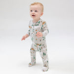 Baby wearing Angel Dear Winter Fun Skiers 2-Way Zipper Footie at Be Charmed