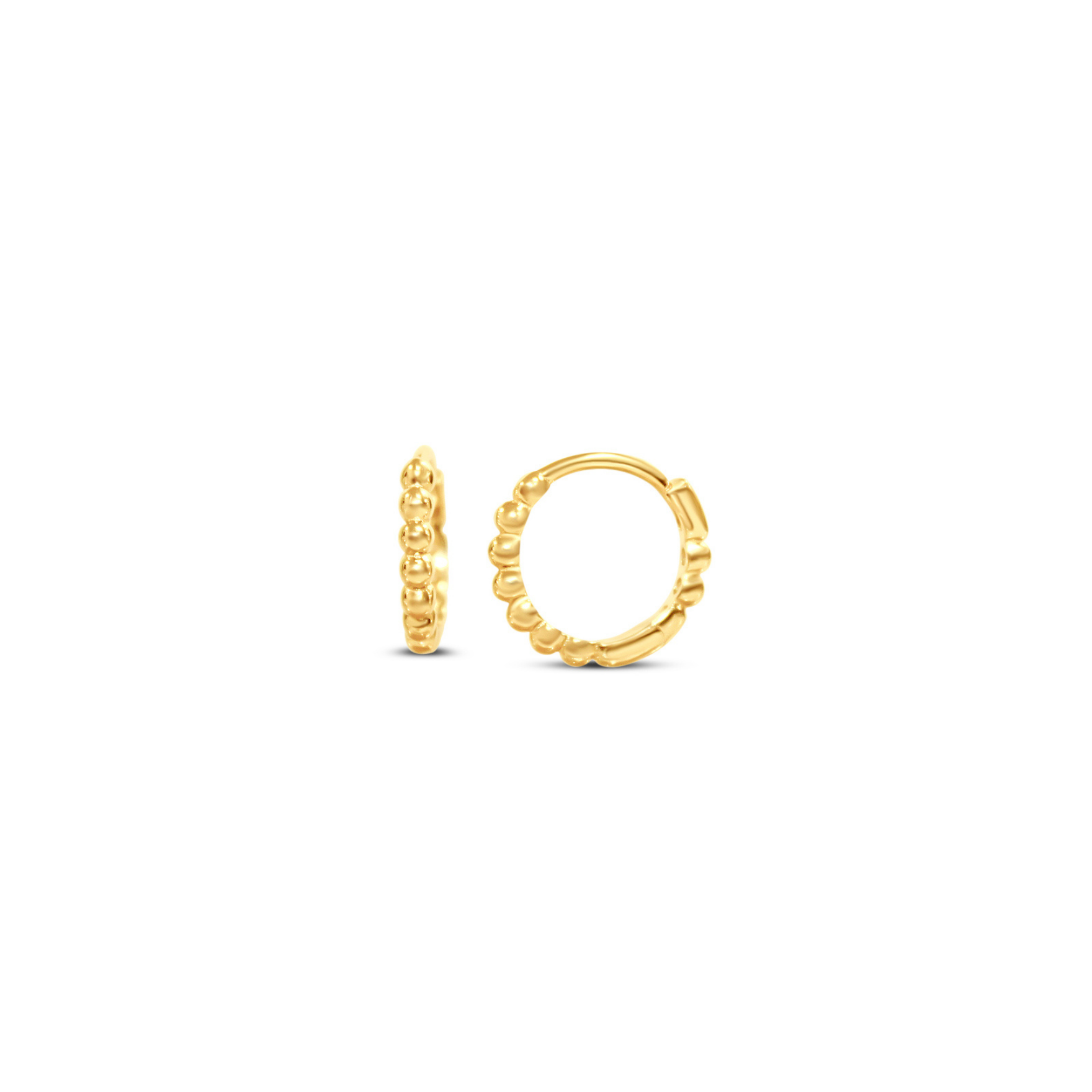 Chloe + Lois Gold beadedhoop earrings on a white background. Available at Be Charmed