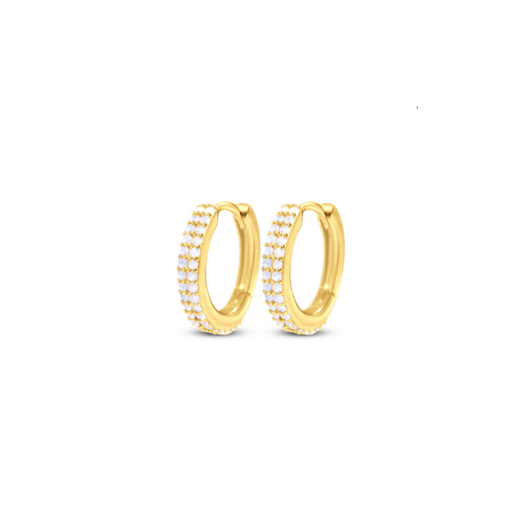 Chloe + lois Gold hoop earrings with embedded White CZ stones on a white background. Available at Be Charmed