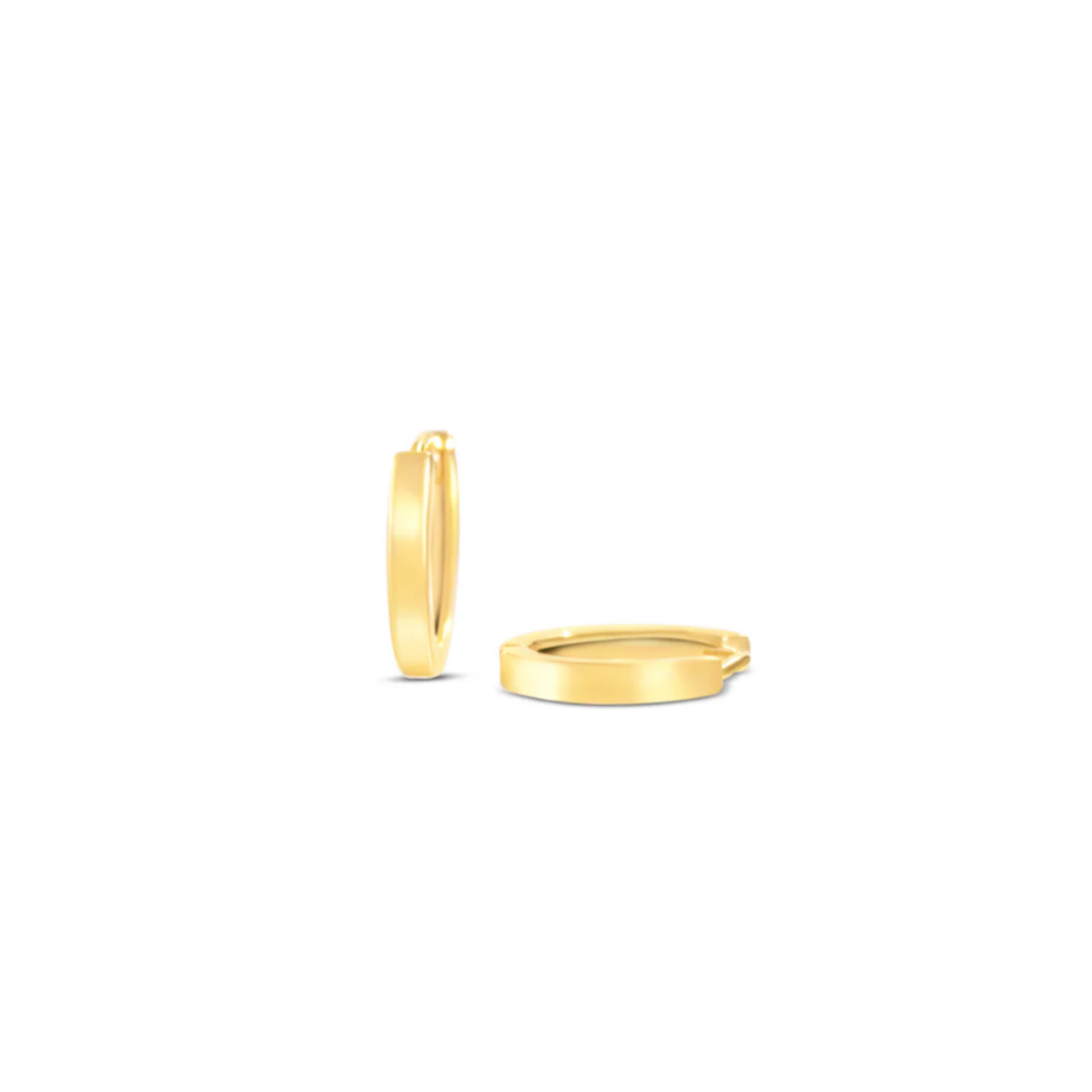 Chloe + Lois  gold shimmer huggie hoop earrings on a white background. Available at Be Charmed