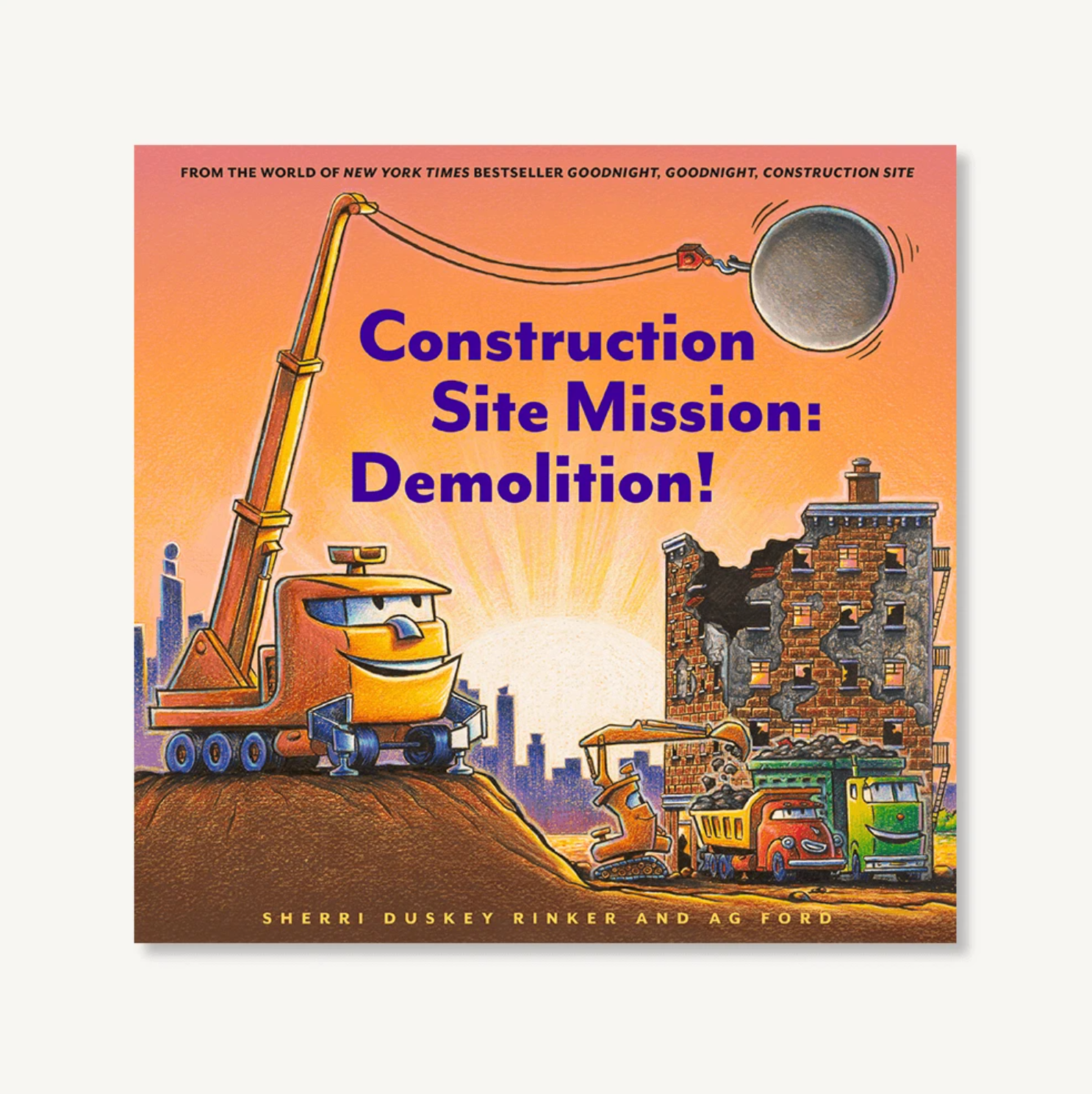 Illustrated hardcover of Construction Site Mission: Demolition! featuring trucks crushing and sorting rubble—Available at Be Charmed