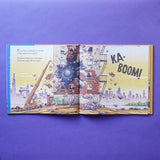 Opened Illustrated hardcover of Construction Site Mission: Demolition! featuring trucks crushing and sorting rubble—Available at Be Charmed