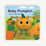 Halloween-themed board book with plush pumpkin finger puppet and colorful illustrations—Available at Be Charmed