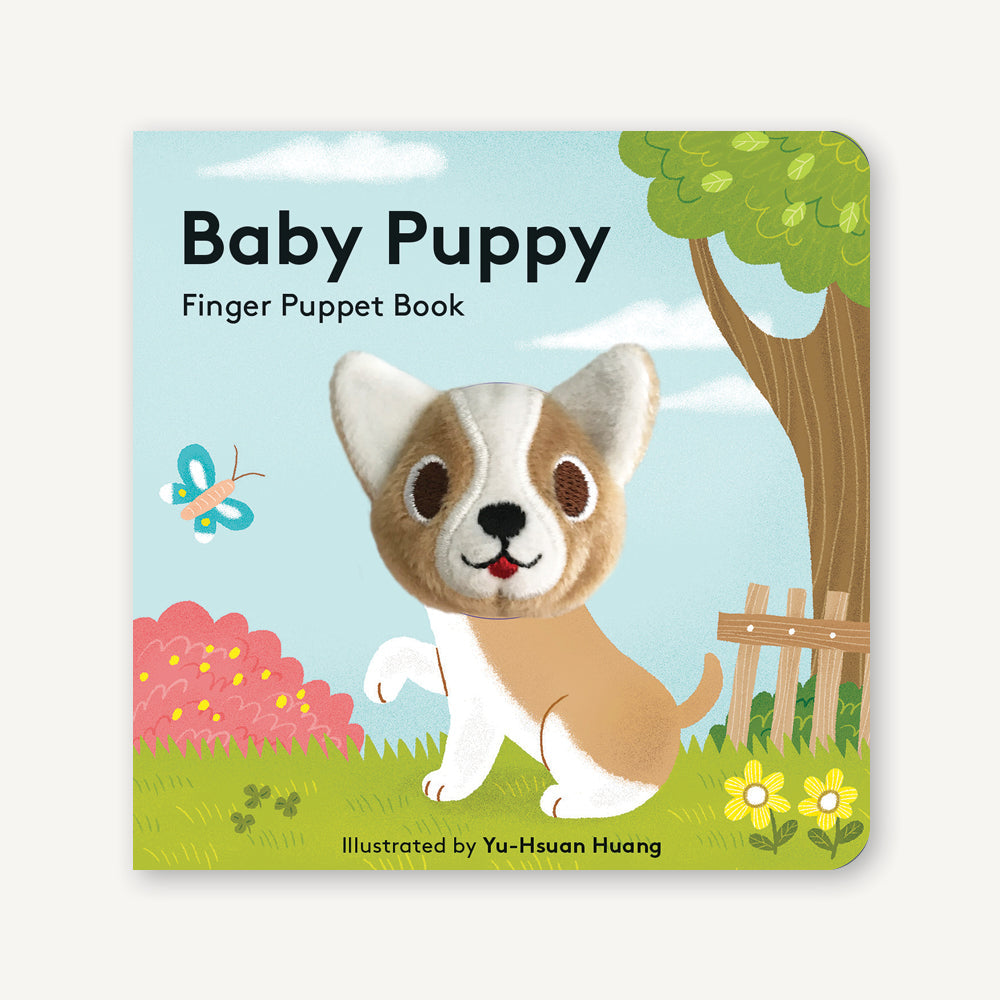 Baby Puppy: Finger Puppet Book featuring a plush puppy finger puppet and colorful illustrations—Available at Be Charmed