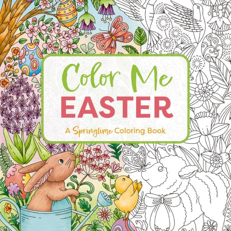 Color Me Easter coloring book cover with Easter-themed illustrations and text. Available at Be Charmed