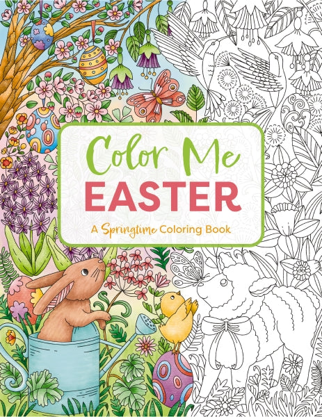 Color Me Easter coloring book cover with Easter-themed illustrations and text. Available at Be Charmed