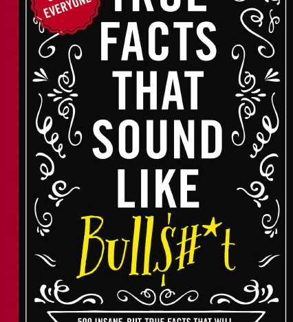 The cover of the book 'True Facts That Sound Like Bull' by Shane C. Adams features a black background with white text and decorative flourishes. Available at Be Charmed