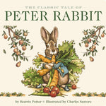 Book cover of 'The Classic Tale of Peter Rabbit' with a vintage illustration of Peter Rabbit eating vegetables. Available at Be Charmed