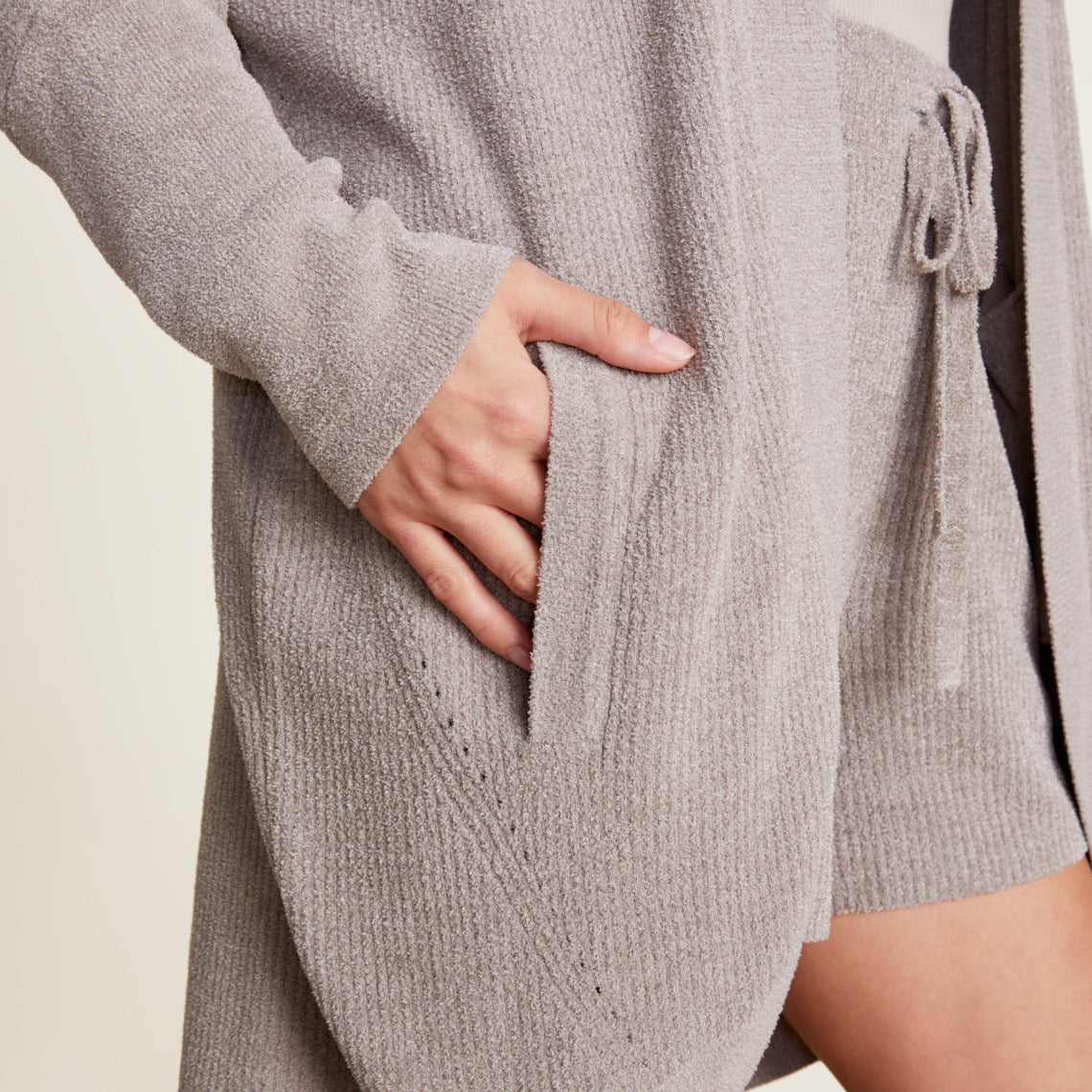 Beach Rock Close Up of CozyChic Ultra Lite Cocoon Cardi by Barefoot Dreams, lightweight draped cardigan wrap, available at Be Charmed