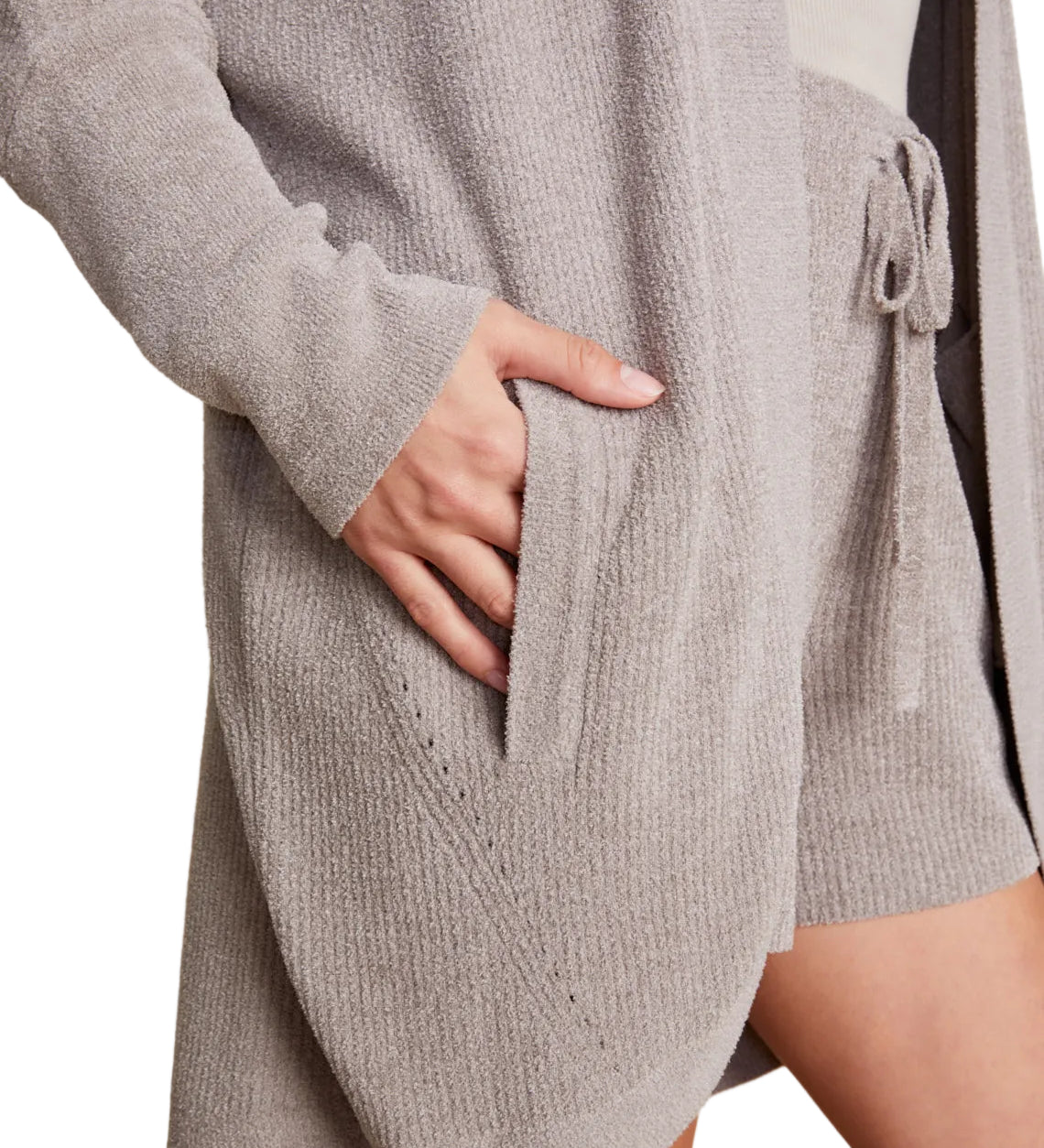 Beach Rock Close Up of CozyChic Ultra Lite Cocoon Cardi by Barefoot Dreams, lightweight draped cardigan wrap, available at Be Charmed