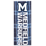 Close up view of Boxercraft men's Medfield Warriors flannel pants in soft cotton with drawstring waist and team logo, available at Be Charmed.