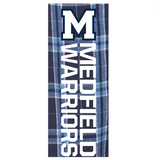 Close up view of Boxercraft men's Medfield Warriors flannel pants in soft cotton with drawstring waist and team logo, available at Be Charmed.