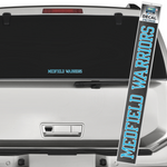 Bold “Warriors” vinyl car decal reading “Medfield” with warrior helmet icon, weather‑proof and fade‑resistant—Available at Be Charmed