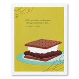 A greeting card with an illustration of a sandwich on a plate, with a green background and a quote by Sylvia Dea. Available at Be Charmed