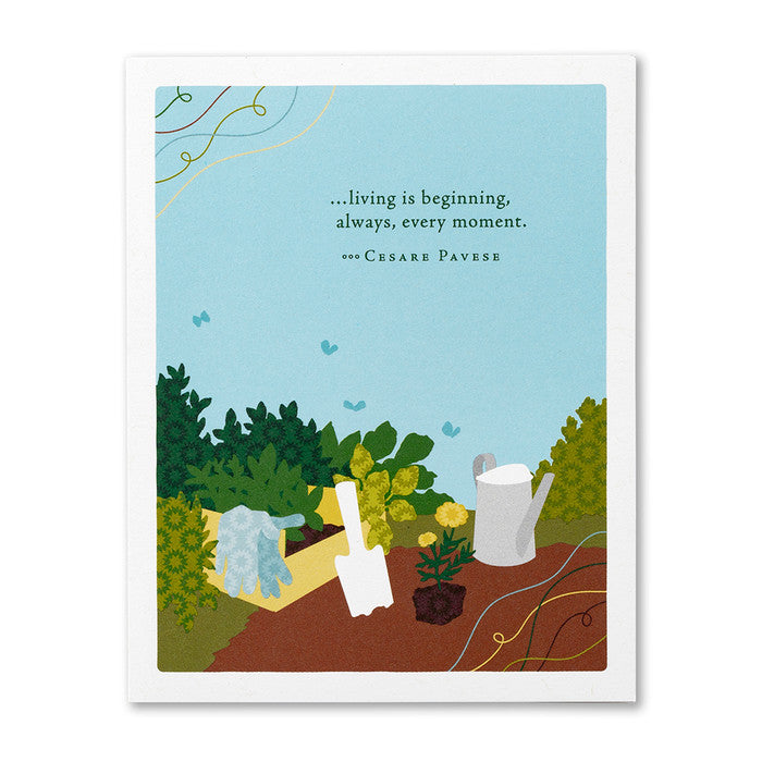 Illustration of a garden scene with text on a blue background. Available at Be Charmed