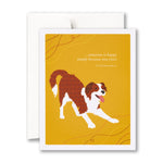 Greeting card with a dog illustration and a quote on a yellow background. Available at Be Charmed