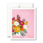 Greeting card with floral design and text on a pink background. Available at Be Charmed