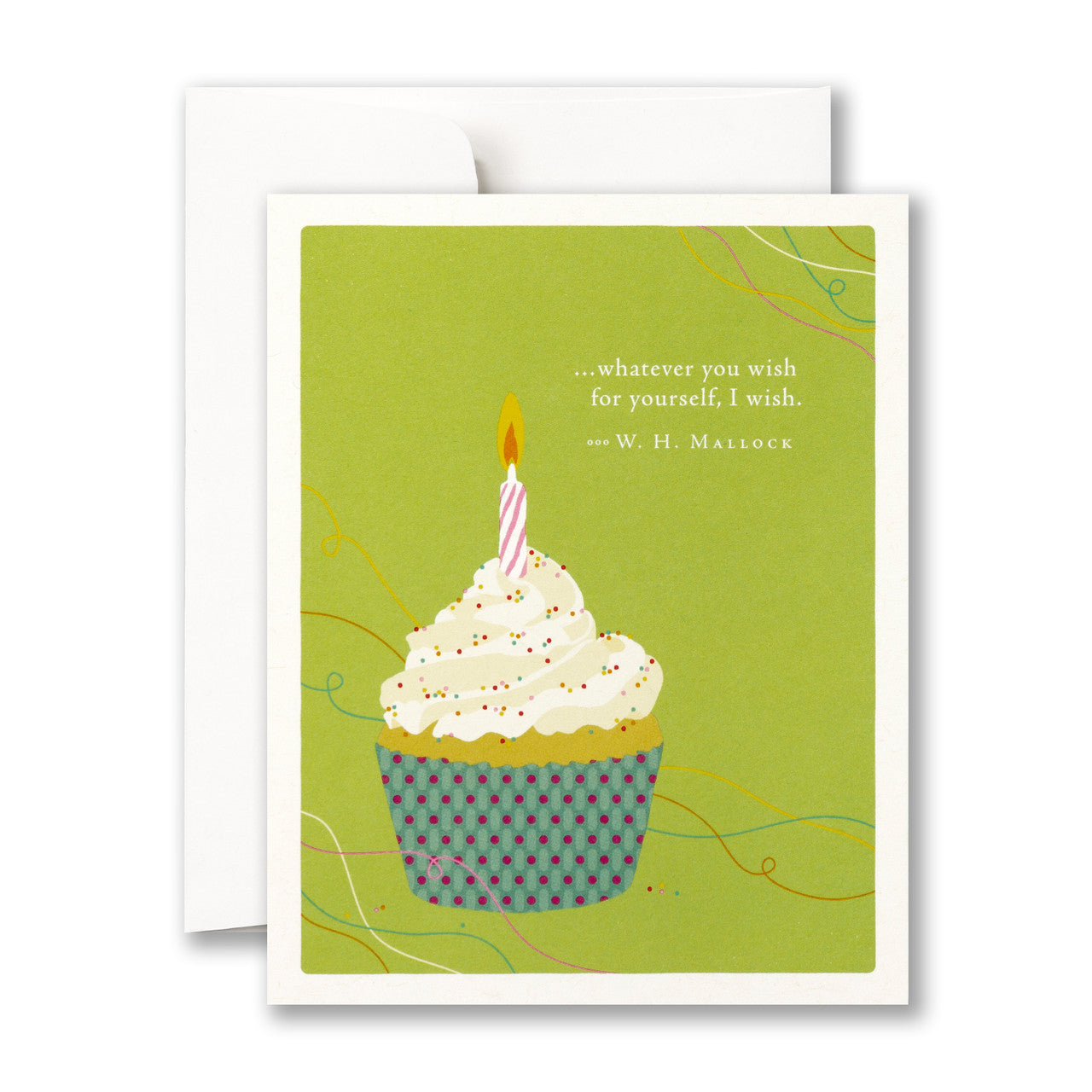 Greeting card with a cupcake illustration and a quote on a green background. Available at Be Charmed