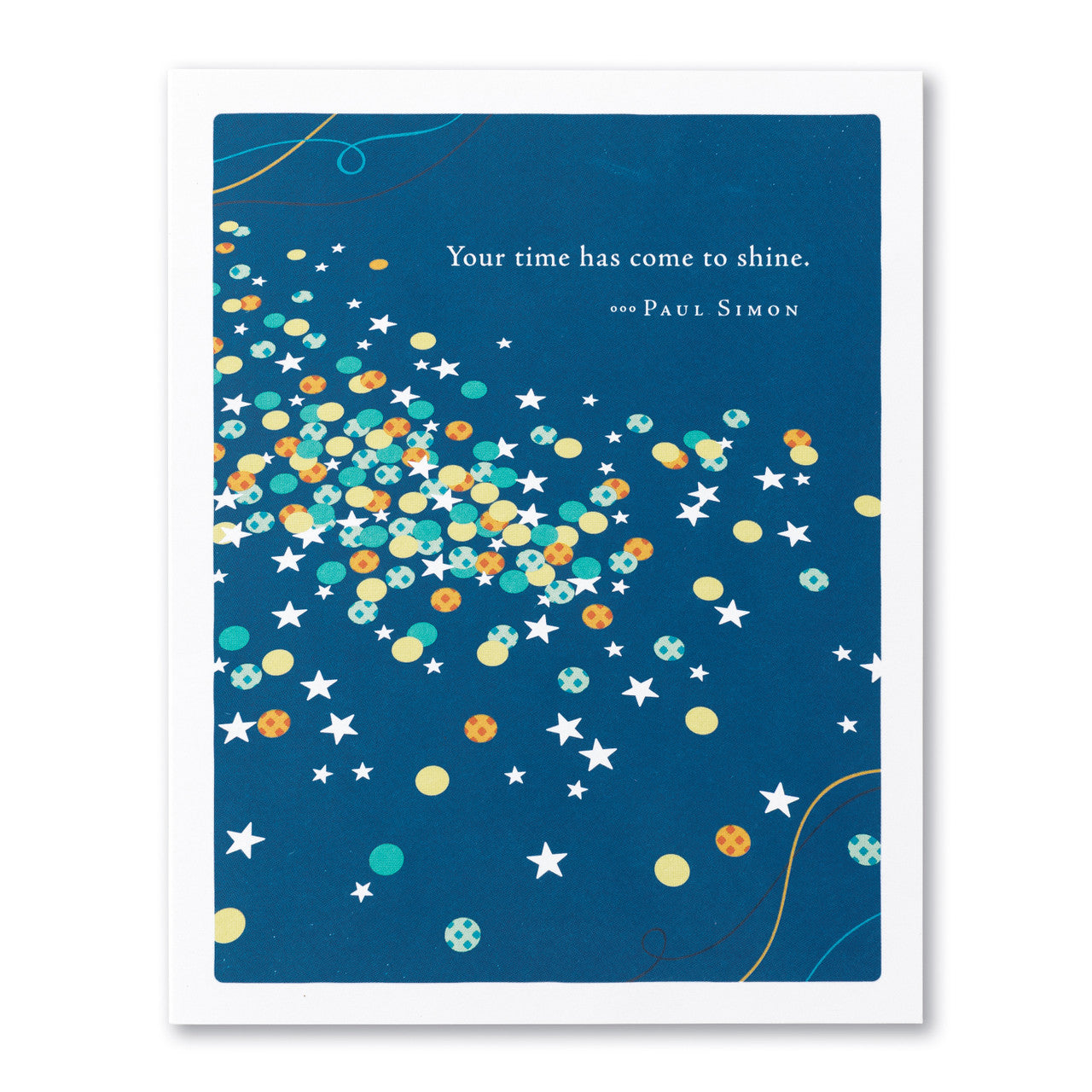 Motivational poster with colorful stars and confetti on a blue card, featuring a quote by Paul Simon. Available at Be Charmed