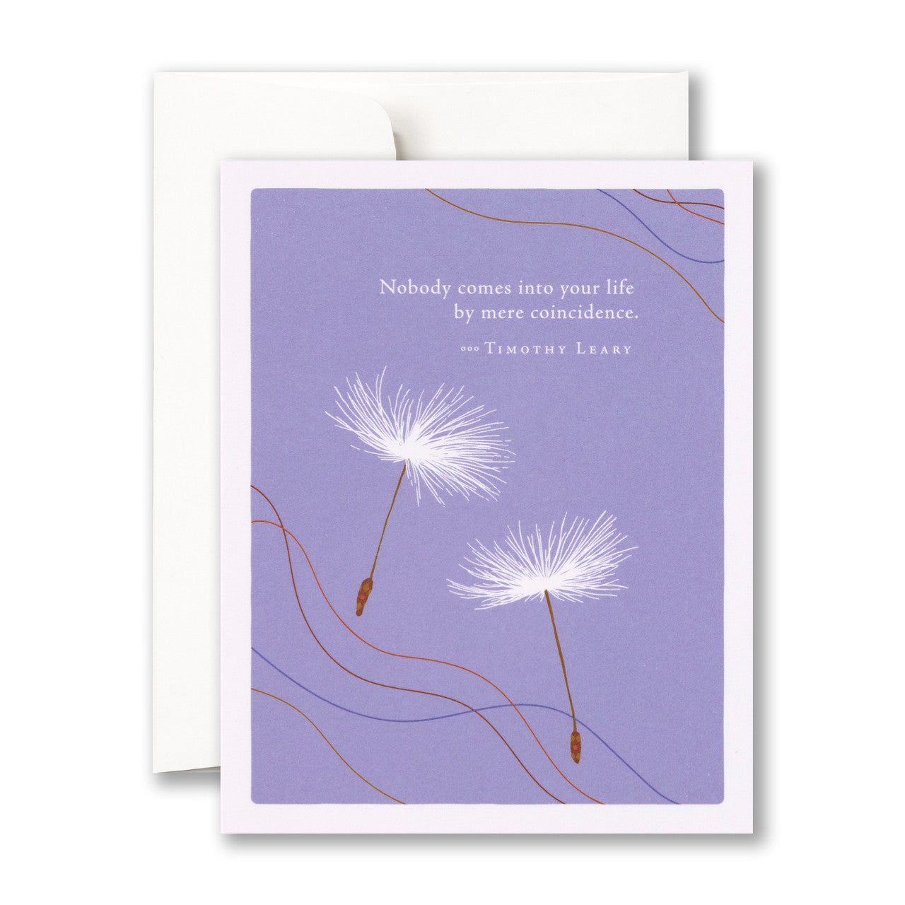 Greeting card with dandelion illustrations and a quote on a purple background. Available at Be Charmed