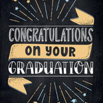Graduation congratulations book with decorative text and arrows. Available at Be Charmed