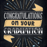 Graduation congratulations book with decorative text and arrows. Available at Be Charmed