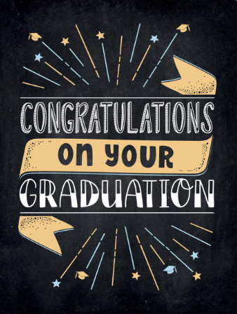 Graduation congratulations book with decorative text and arrows. Available at Be Charmed