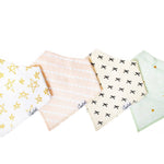 Soft cotton bandana bib set in Paris Baby print featuring three bibs with secure snap closures and double-layer absorbency—Available at Be Charmed