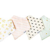 Soft cotton bandana bib set in Paris Baby print featuring three bibs with secure snap closures and double-layer absorbency—Available at Be Charmed