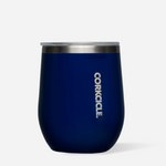 Corkcicle 12oz Stemless Tumbler in Gloss Midnight Navy – triple-insulated stainless steel drinkware with a sleek, deep navy finish and glossy sheen. Designed to keep drinks hot for 3+ hours or cold for 9+, ideal for wine, coffee, or cocktails. Available at Be Charmed.