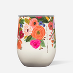 Corkcicle 12oz Stemless wine tumbler in Rifle Paper Garden Party floral design with triple insulation and sliding lid. Available at Be Charmed.