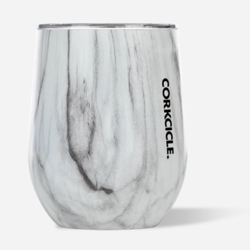Corkcicle 12oz Stemless Tumbler in Snowdrift – elegant triple-insulated drinkware with a snowy white textured finish, keeps drinks hot or cold, ideal for wine, cocktails, or coffee on the go, available at Be Charmed.