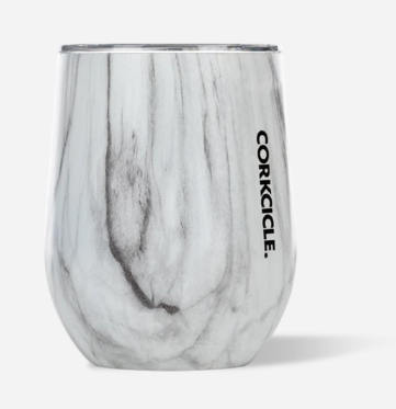 Corkcicle 12oz Stemless Tumbler in Snowdrift – elegant triple-insulated drinkware with a snowy white textured finish, keeps drinks hot or cold, ideal for wine, cocktails, or coffee on the go, available at Be Charmed.