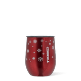 Corkcicle 12oz Stemless Tumbler in Snowfall Red – triple-insulated stainless steel drinkware with a bold holiday red finish and subtle shimmer. Keeps drinks hot or cold, ideal for festive sipping or gifting, available at Be Charmed.