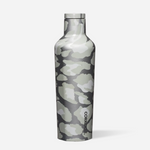Corkcicle 16oz insulated canteen in Snow Leopard print with triple-wall vacuum insulation, wide mouth, screw-on leak-proof lid, sleek matte finish, and stainless steel body for all-day hot or cold hydration. Available at Be Charmed.