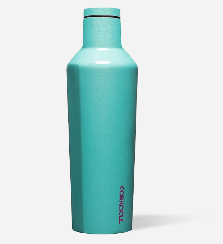 Corkcicle 16oz Canteen in Sparkle Mermaid – triple-insulated stainless steel water bottle with an iridescent mermaid-inspired finish featuring shimmering purples, teals, and blues. Keeps drinks cold for 25+ hours or hot for 12. Stylish and magical hydration—available at Be Charmed.