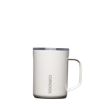 Corkcicle 16oz Mug in Oat Milk – triple-insulated stainless steel coffee mug in a soft, neutral cream tone with a clear, spill-resistant lid and ergonomic handle. Keeps drinks hot for up to 3 hours or cold for 9+. Modern, minimal design. Available at Be Charmed.