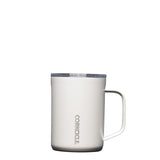 Corkcicle 16oz Mug in Oat Milk – triple-insulated stainless steel coffee mug in a soft, neutral cream tone with a clear, spill-resistant lid and ergonomic handle. Keeps drinks hot for up to 3 hours or cold for 9+. Modern, minimal design. Available at Be Charmed.